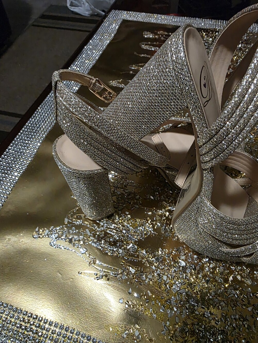 Gold Glitter Open-Toe Slingback Heels - Picture 3 of 3